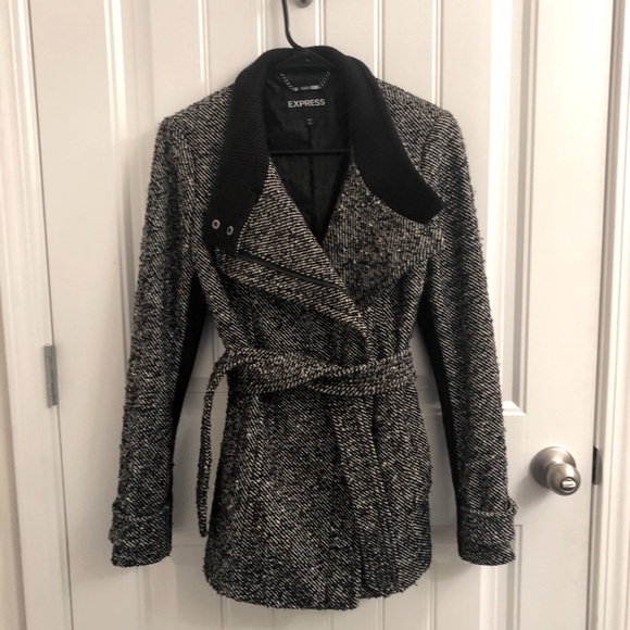 Express Jackets & Blazers - Black & White Wool Coat Belted Size Small EXPRESS